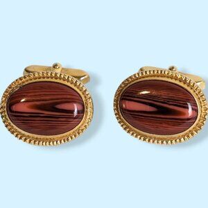 Vintage Faux Wood Oval Cufflinks